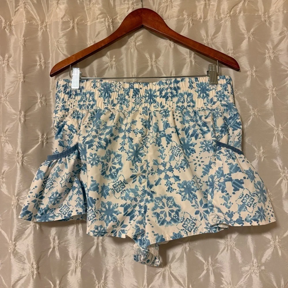 Free People FP Movement Get Your Flirt On High Rise Workout Shorts White Blue